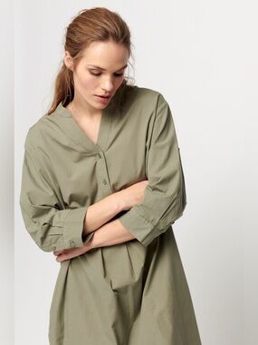 Moshi Moshi Mind Olive Kate Poplin Mini Scandi Minimal Shirt Dress Size 1 (S/M)